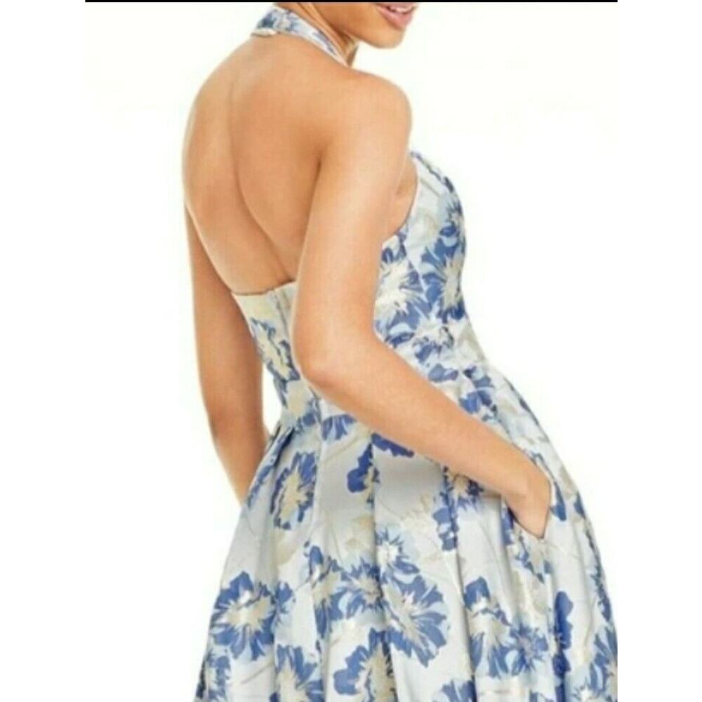 Speechless Blue Metallic Halter Evening Formal Dress Gown Size 0 New with Tags - Picture 3 of 10